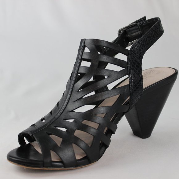 Vince Camuto 'VCelem' Solid Snake Black Straps Sandals with Pyramid Heel - Picture 5 of 5
